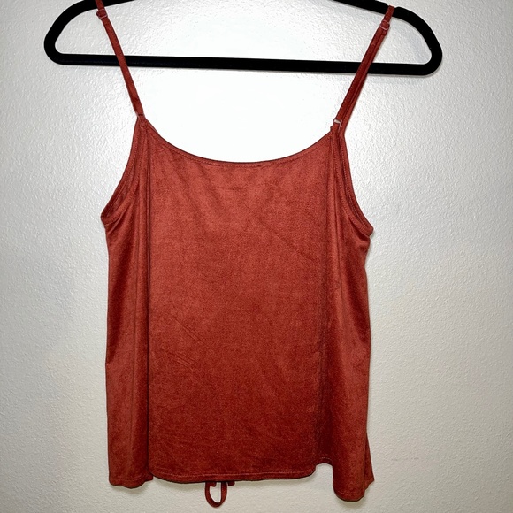 Suede Burnt Orange Adjustable Top with Lace-Up Detail - Picture 2 of 6